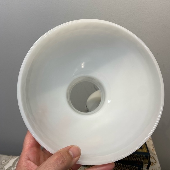 Currier And Ives Milk Glass Oil Lamp With Hobnail Shade Farm Scene Vintage - Picture 8 of 13